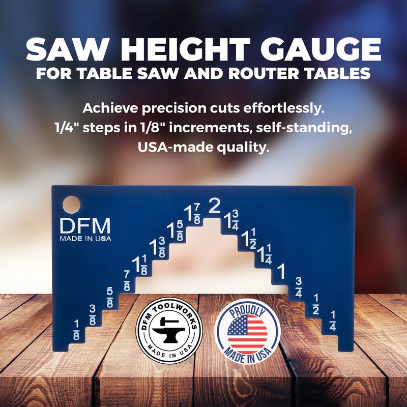 DFM Tool Works Saw Height Gauge - Precision Table Saw and Router Table Tool for Alignment and Calibration - 1/4" Wide Steps in 1/8" Increments & 1/4" Thick for Self Standing - Made in USA - Image 2